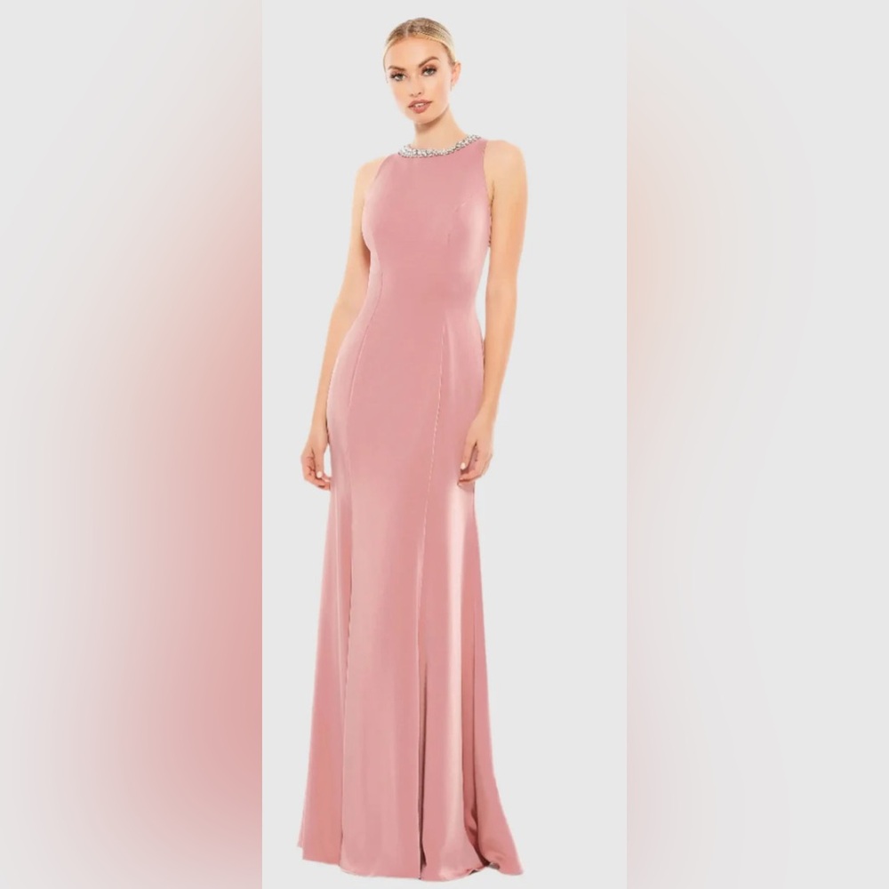 Ieena For Mac Duggal Pink‎ Embellished Neck Trumpet Gown Dress 10 26438i